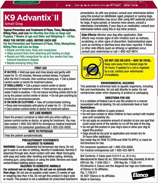 K9 Advantix II Flea & Tick Treatment For Small Dogs Up To 4-10-lb, 4-pack 2 K9 Advantix II Flea & Tick Treatment For Small Dogs Up To 4-10-lb, 4-pack - Image 2