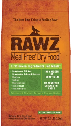 RAWZ Dog Meal Free Dehydrated Chicken, Turkey & Chicken Recipe Dry Dog Food, 10-lb