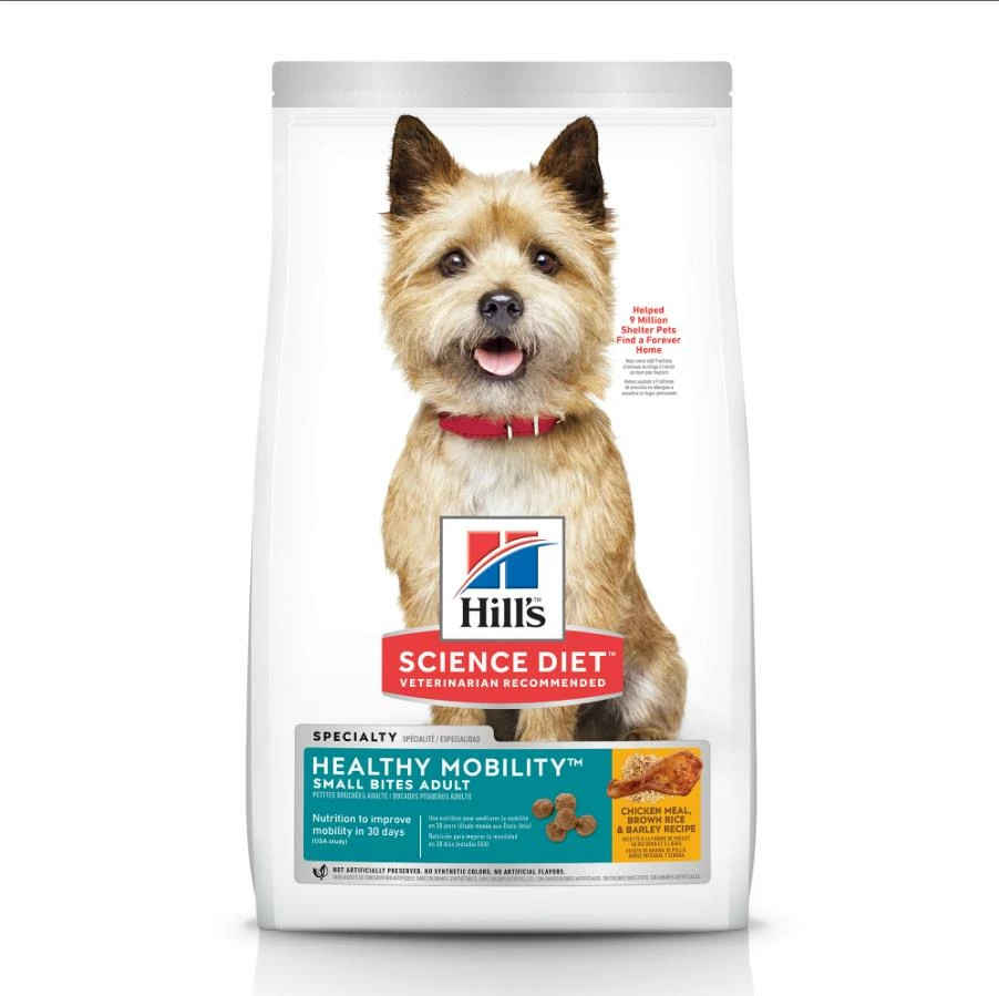Hill's Science Diet Adult Small Bites Healthy Mobility Chicken Meal, Brown Rice & Barley Dry Dog Food, 4-lb 1 Hill's Science Diet Adult Small Bites Healthy Mobility Chicken Meal, Brown Rice & Barley Dry Dog Food, 4-lb