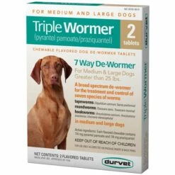 Durvet Triple Wormer 7 Way De-Wormer For Medium & Large Dogs, 2-count