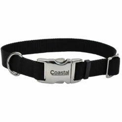 Coastal Adjustable Collar With Metal Buckle For Dogs, Black, 1-in X 18-in-26-in