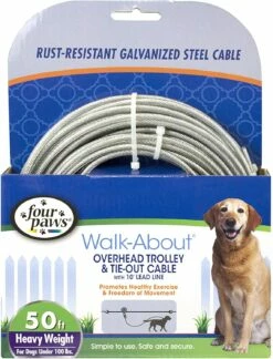 Four Paws Walk-About Overhead Trolley & Tie Out Cable For Dogs, 75-ft