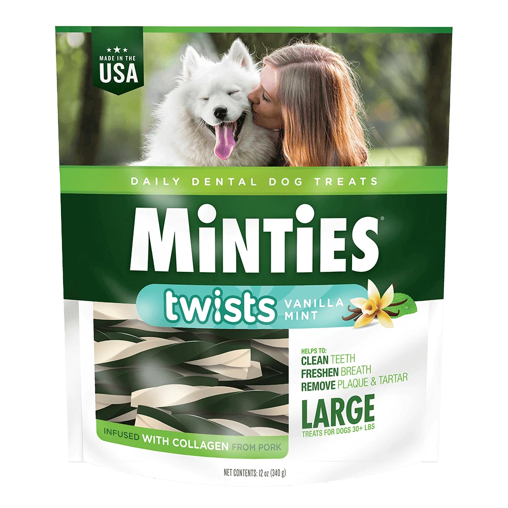 VetlQ Minties Twists Dental Bone Chews Dog Treats, Large Over-30-lb, 12-oz 1 VetlQ Minties Twists Dental Bone Chews Dog Treats, Large Over-30-lb, 12-oz