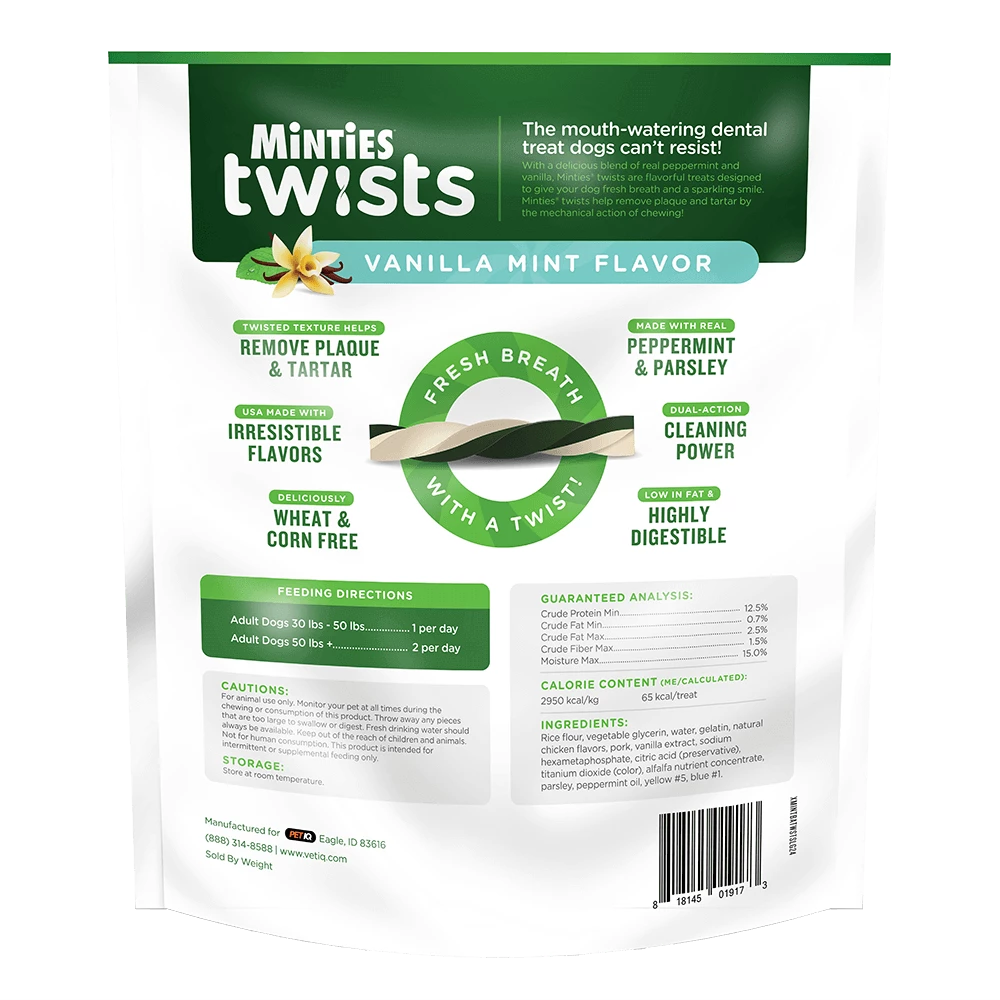 VetlQ Minties Twists Dental Bone Chews Dog Treats, Large Over-30-lb, 12-oz 2 VetlQ Minties Twists Dental Bone Chews Dog Treats, Large Over-30-lb, 12-oz - Image 2