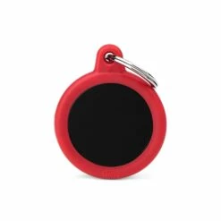 MyFamily Circle Aluminum Rubber Pet ID Tag, Black/Red