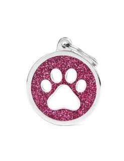 MyFamily Glitter Circle Paw Pet ID Tag, Pink/White, Big
