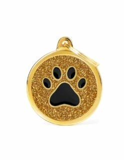 MyFamily Glitter Circle Paw Pet ID Tag, Gold/Black, Big