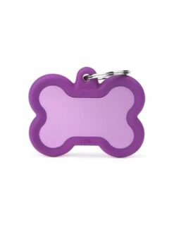 MyFamily Bone Aluminum Rubber Pet ID Tag, Purple, Regular