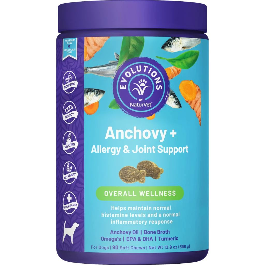 NaturVet Evolutions Anchovy + Allergy & Joint Support Soft Chews Dog Supplement, 90-count 1 NaturVet Evolutions Anchovy + Allergy & Joint Support Soft Chews Dog Supplement, 90-count