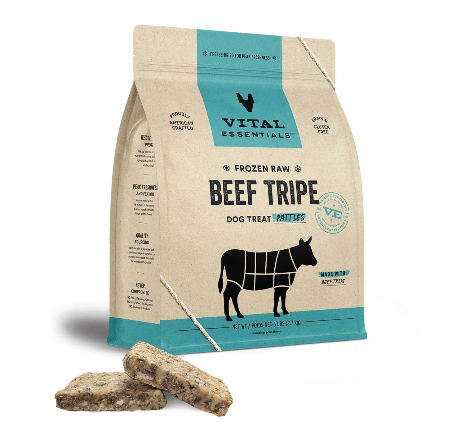 Vital Essentials Beef Tripe Patties Frozen Raw Dog Treats, 6-lb 1 Vital Essentials Beef Tripe Patties Frozen Raw Dog Treats, 6-lb