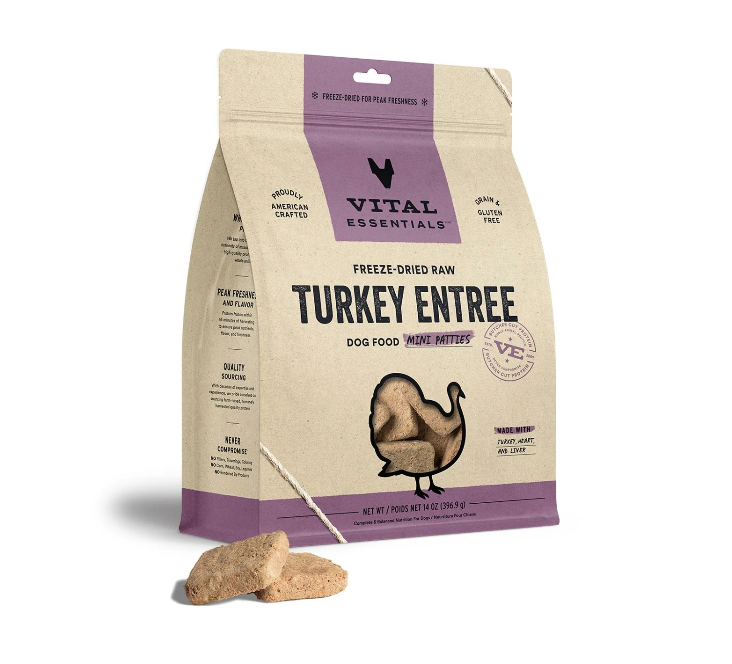 Vital Essentials Turkey Entree Mini Patties Freeze-Dried Raw Dog Food, 14-oz 1 Vital Essentials Turkey Entree Mini Patties Freeze-Dried Raw Dog Food, 14-oz