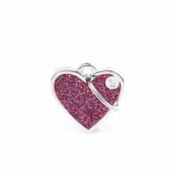 MyFamily Shine Heart Glitter Pet ID Tag, Pink, Small