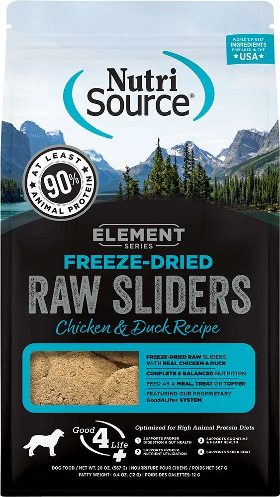 NutriSource Element Series Chicken & Duck Raw Sliders Freeze-Dried Dog Food, 20-oz 1 NutriSource Element Series Chicken & Duck Raw Sliders Freeze-Dried Dog Food, 20-oz