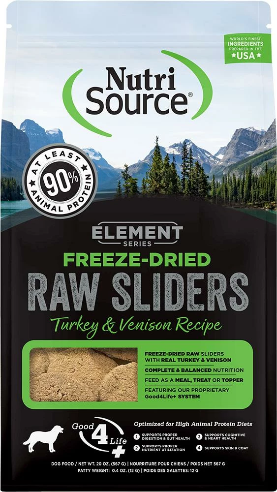 NutriSource Element Series Turkey & Venison Raw Sliders Freeze-Dried Dog Food, 20-oz 1 NutriSource Element Series Turkey & Venison Raw Sliders Freeze-Dried Dog Food, 20-oz