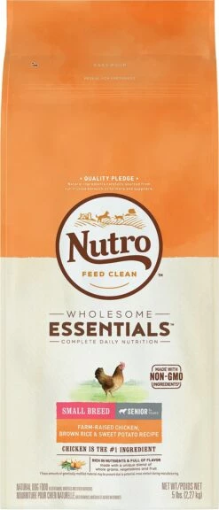 Nutro Wholesome Essentials Small Breed Senior Farm-Raised Chicken, Brown Rice & Sweet Potato Recipe Dry Dog Food, 5-lb