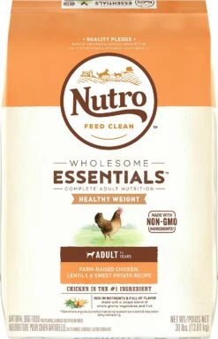 Nutro Wholesome Essentials Healthy Weight Adult Farm Raised Chicken, Lentils & Sweet Potato Recipe Dry Dog Food, 30-lb