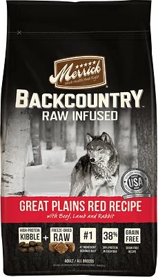 Merrick Backcountry Raw Infused Great Plains Red Recipe With Beef, Lamb & Rabbit Grain-Free Dry Dog Food, 4-lb