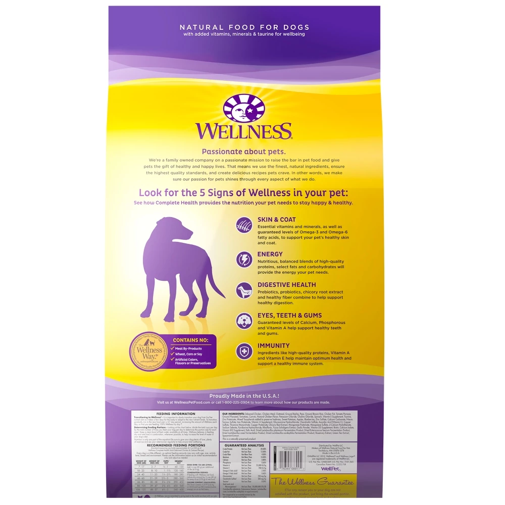Wellness Complete Health Adult Chicken & Oatmeal Dry Dog Food, 30-lb 2 Wellness Complete Health Adult Chicken & Oatmeal Dry Dog Food, 30-lb - Image 2