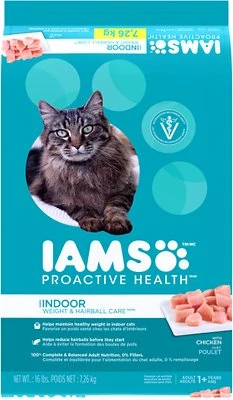 Iams ProActive Health Indoor Weight & Hairball Care Dry Cat Food, 16-lb