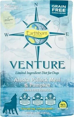 Earthborn Holistic Venture Alaska Pollock Meal & Pumpkin Limited Ingredient Diet Grain-Free Dry Dog Food, 4-lb