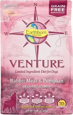 Earthborn Holistic Venture Rabbit Meal & Pumpkin Limited Ingredient Diet Grain-Free Dry Dog Food, 4-lb
