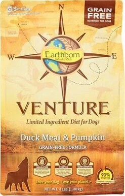 Earthborn Holistic Venture Duck Meal & Pumpkin Limited Ingredient Diet Grain-Free Dry Dog Food, 4-lb