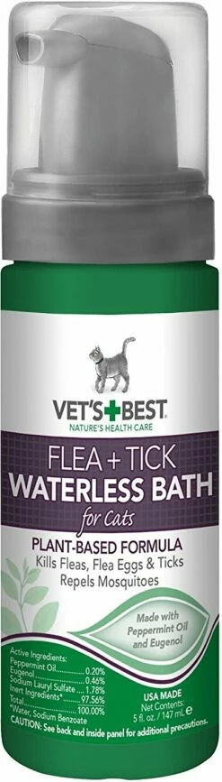 Vet's Best Waterless Flea & Tick Cat Bath Foam, 5-oz Bottle