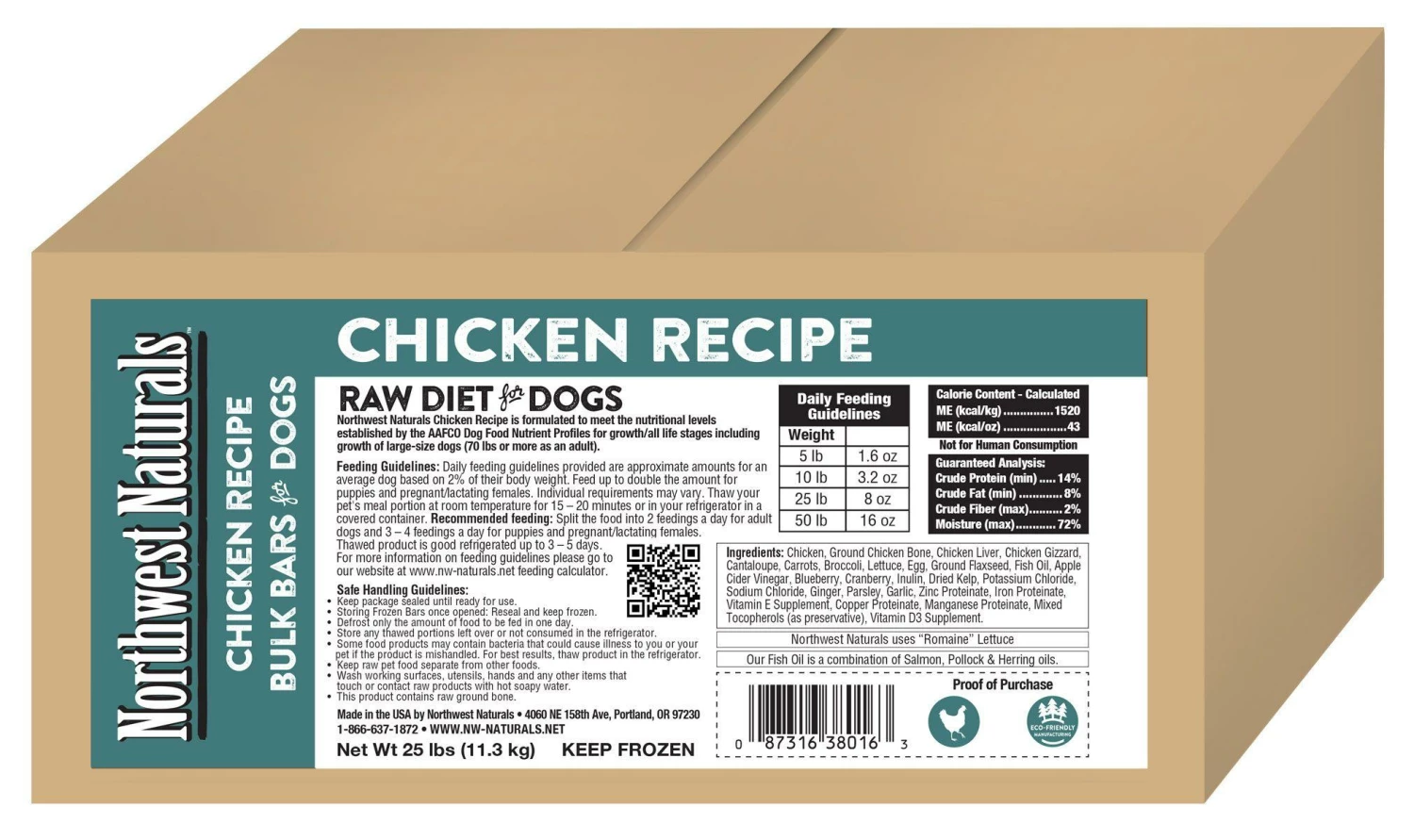 Northwest Naturals Raw Diet Grain-Free Chicken Dinner Bar Raw Frozen Dog Food, BULK 25-lb 1 Northwest Naturals Raw Diet Grain-Free Chicken Dinner Bar Raw Frozen Dog Food, BULK 25-lb