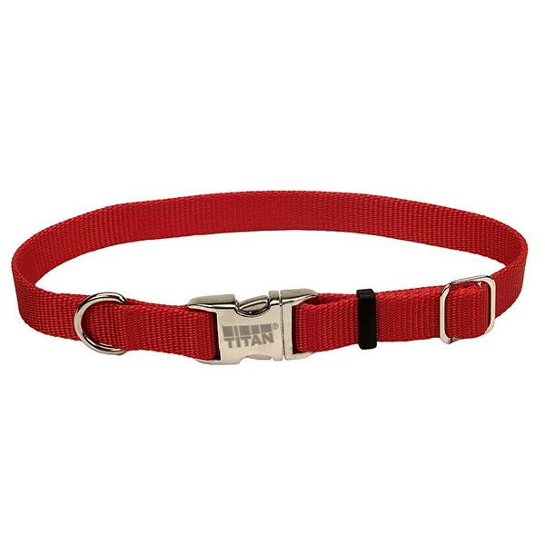 Coastal Adjustable Nylon Collar With Titan Metal Buckle For Dogs, Red, 3/4-in Nylon X 14-in-20-in Neck Girth 1 Coastal Adjustable Nylon Collar With Titan Metal Buckle For Dogs, Red, 3/4-in Nylon X 14-in-20-in Neck Girth