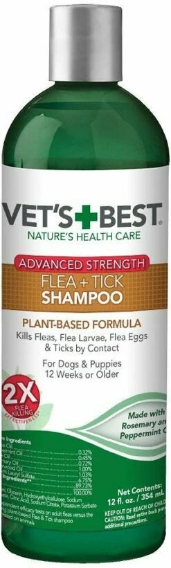 Vet's Best Advanced Strength Flea & Tick Dog Shampoo, 12-oz Bottle