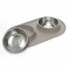 Messy Mutts Silicone Double Pet Feeder, Grey, Large