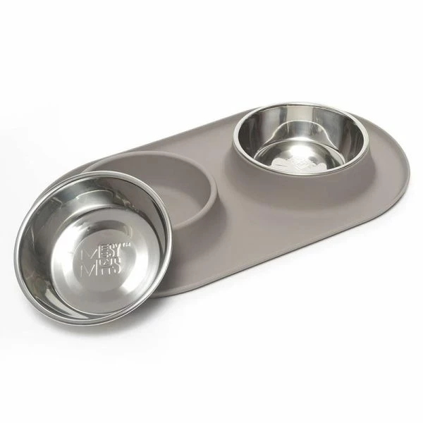 Messy Mutts Silicone Double Pet Feeder, Grey, Large 1 Messy Mutts Silicone Double Pet Feeder, Grey, Large
