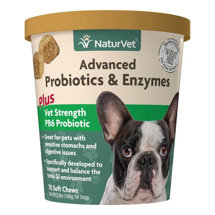 NaturVet Advanced Probiotics & Enzymes Plus Vet Strength PB6 Probiotic Soft Chews Dog Supplement, 70-count 1 NaturVet Advanced Probiotics & Enzymes Plus Vet Strength PB6 Probiotic Soft Chews Dog Supplement, 70-count
