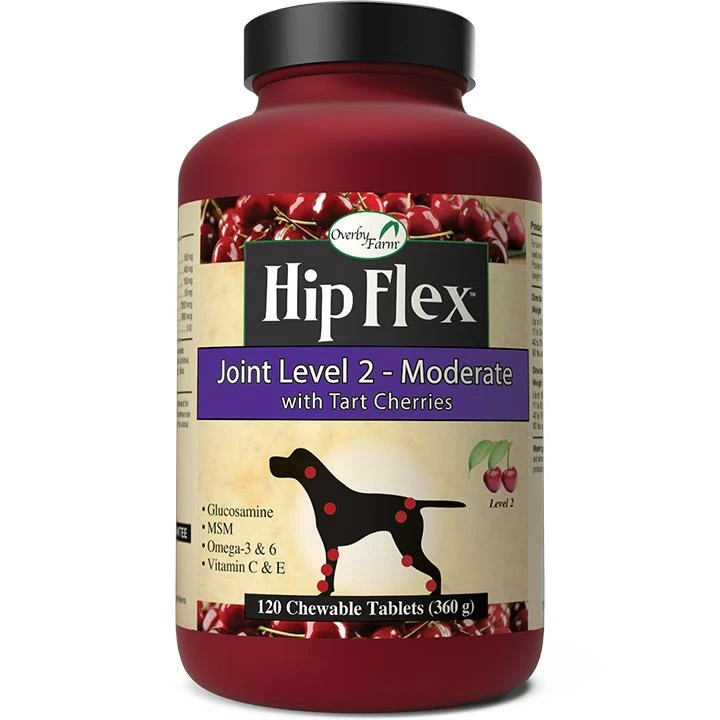 NaturVet Overby Farm Hip Flex Joint Level 2 Moderate With Tart Cherries Chewable Tabs Dog Supplement, 120-count 1 NaturVet Overby Farm Hip Flex Joint Level 2 Moderate With Tart Cherries Chewable Tabs Dog Supplement, 120-count