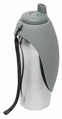 Messy Mutts Travel Dog Water Bottle & Bowl, Grey