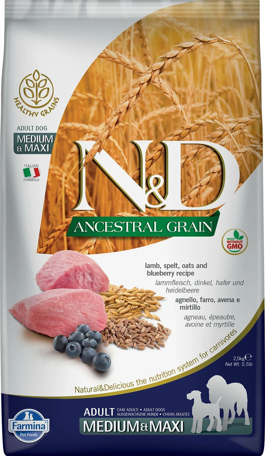 Farmina N&D Ancestral Grain Lamb & Blueberry Medium & Maxi Adult Dry Dog Food, 26.4-lb 1 Farmina N&D Ancestral Grain Lamb & Blueberry Medium & Maxi Adult Dry Dog Food, 26.4-lb